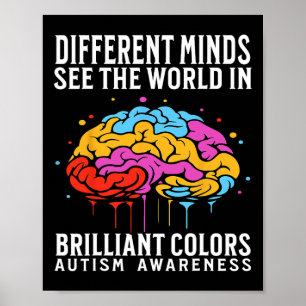 Póster Diferentes mentes Autismo Conciencia Niños Apoyo a