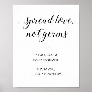 Póster Difundir amor no gérmenes Mano Sanitizer Boda