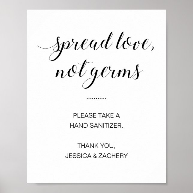 Póster Difundir amor no gérmenes Mano Sanitizer Boda (Frente)
