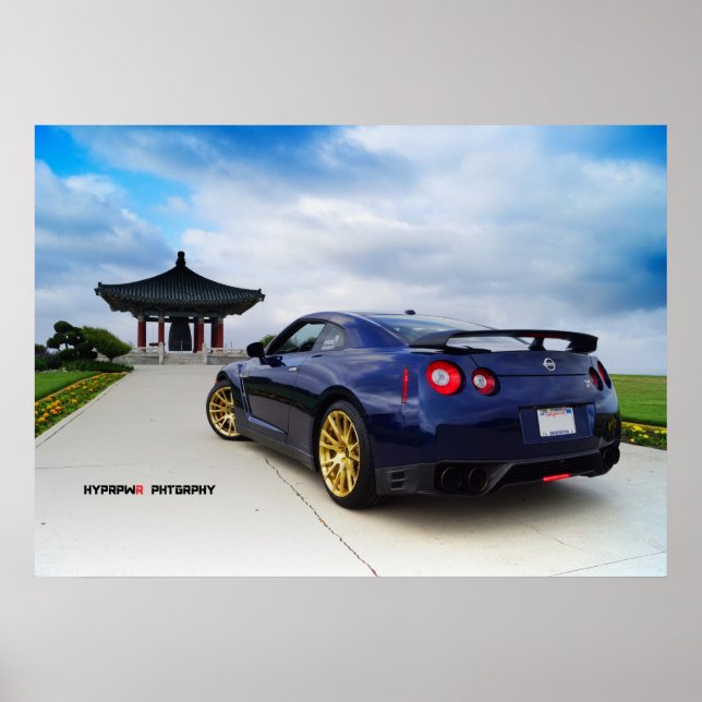 Póster "Difundir" Nissan GT-R R35 Sensación Azul Dodger (Frente)