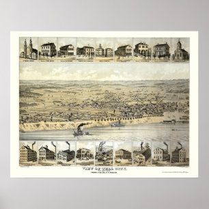 Póster Diga la ciudad, EN el mapa panorámico - 1870's