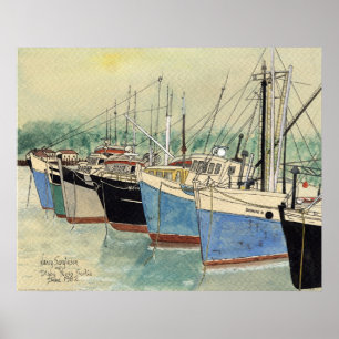 Póster Digby, Nueva Escocia, barcos de pesca, acuarela
