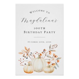 Póster DIGITAL 100.ª Calabaza de cumpleaños Cae bienvenid