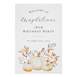 Póster DIGITAL Calabaza de cumpleaños número 18 Cae bienv