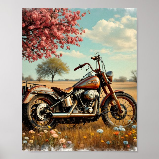 Póster Digital de motocicleta clásico (Frente)