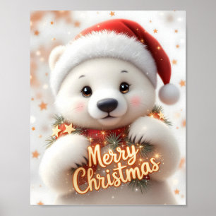 Póster Digital de Navidades de oso polar