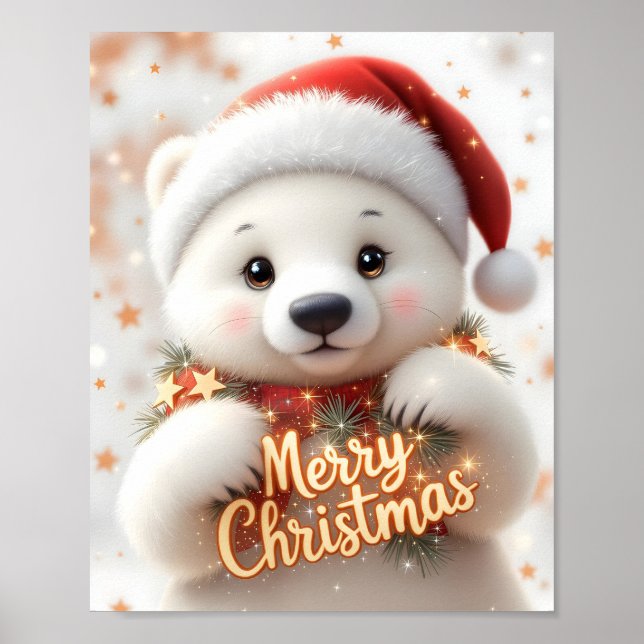 Póster Digital de Navidades de oso polar (Frente)