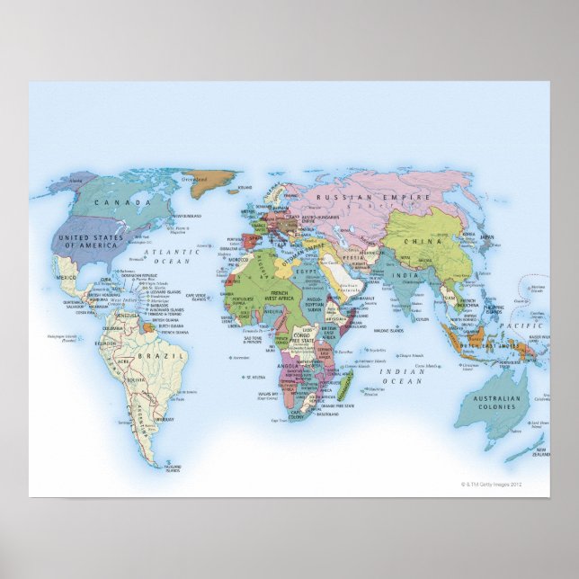 Póster Digital illustration of the world in 1900 (Frente)