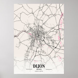 Póster Dijon - Mapa de la ciudad napolitana de Francia
