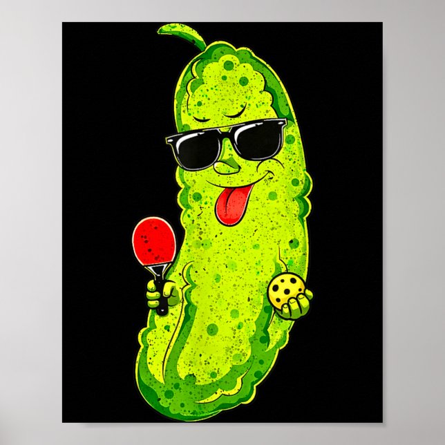 Póster Dill pickle de pickleball con gafas de sol, paleta (Frente)