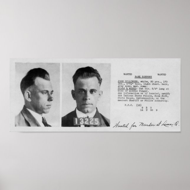 PÓSTER DILLINGER QUERÍA DOCUMENTO DE ARCHIVO 1933 (Frente)