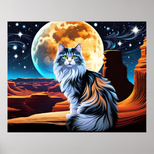 Póster Diluir el gato de Calico y la luna del desierto