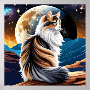 Póster Diluir el gato de Calico y la luna del desierto