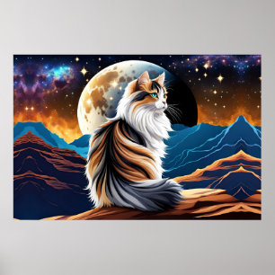 Póster Diluir el gato de Calico y la luna del desierto