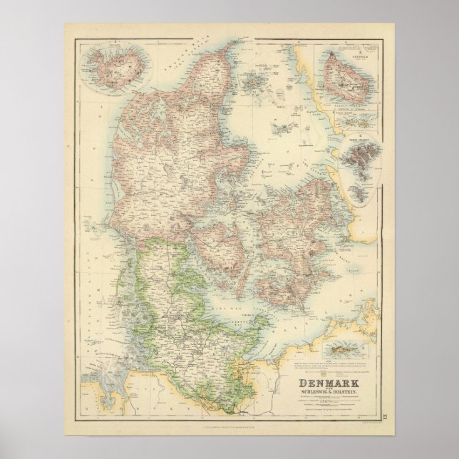 Póster Dinamarca con Schleswig y Holstein (Frente)