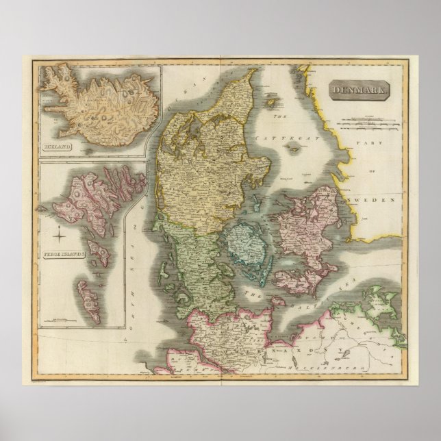 Póster Dinamarca, Islandia, Islas Feroe (Frente)