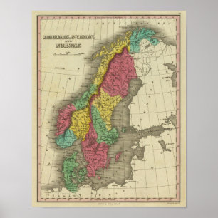 Póster Dinamarca, Suecia Y Noruega
