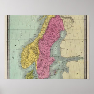 Póster Dinamarca Suecia y Noruega