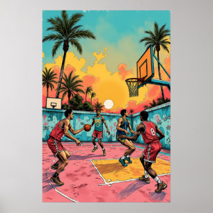 Póster Dinámico Slam Dunk - Ilustracion de partidos de ba