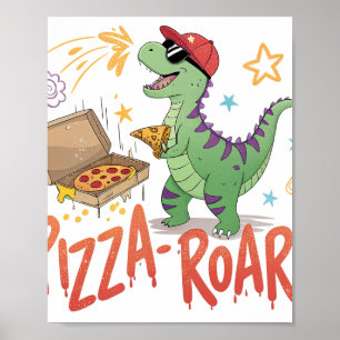 Póster Dinaour come pizza para los amantes de la comida