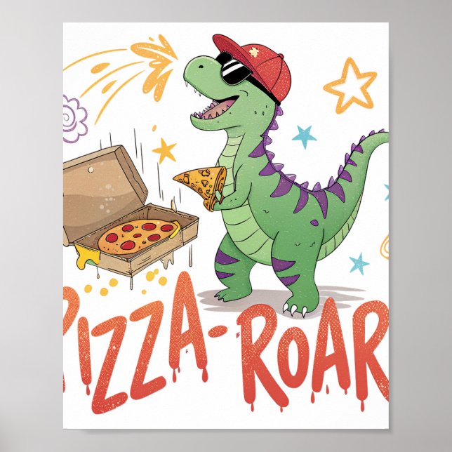 Póster Dinaour come pizza para los amantes de la comida (Frente)