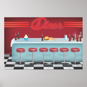 Póster Diner Americano Clásico