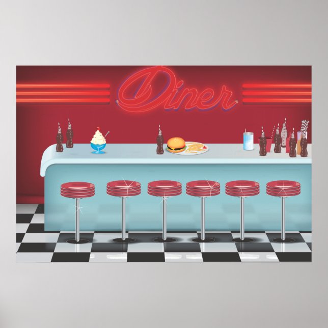 Póster Diner Americano Clásico (Frente)