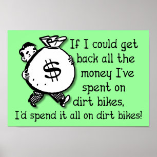Póster Dinero En Bicicletas De Motocross Cartel Divertido