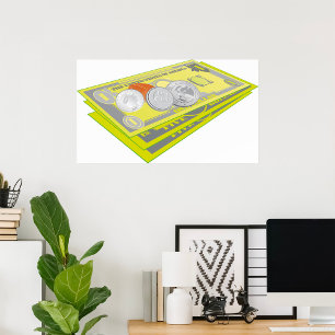 Póster Dinero estadounidense colorido en efectivo y moned