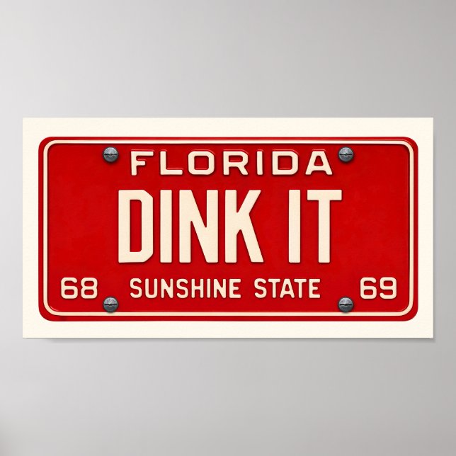 Póster Dink It Pickleball Fan Art Retro FL License Plate (Frente)