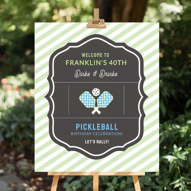 Póster Dinks and Drinks Green & Blue Pickleball Welcome (Dinks and Drink Pickleball Welcome Sign)