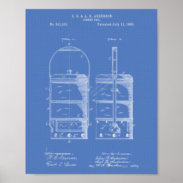 Póster Dinner Pail 1893 Patent Art Blueprint (Frente)