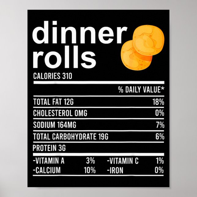 Póster Dinner Rolls Nutrition Facts Apparel Funny Thanksg (Frente)