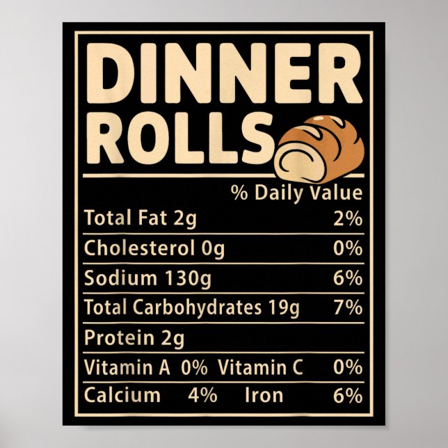 Póster Dinner Rolls Nutrition Facts Funny Bread Food Desi (Frente)
