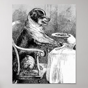 Póster Dinner Time Vintage Dog Illustration