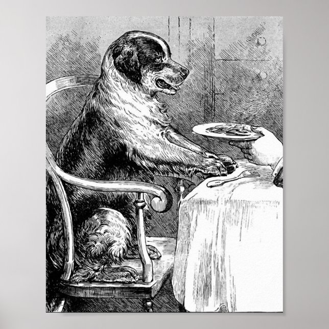 Póster Dinner Time Vintage Dog Illustration (Frente)