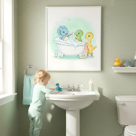 Póster Dino Bath Squad Kids Bathroom Wall Art