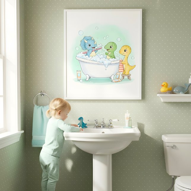 Póster Dino Bath Squad Kids Bathroom Wall Art (Subido por el creador)