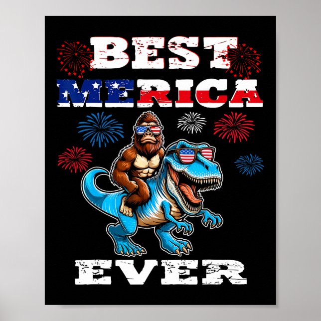 Póster Dino Bigfoot 4 De Julio De 1776 Boys Bandera Ameri (Frente)