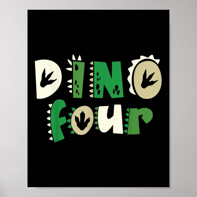 Póster Dino Cuatro Cumpleaños Dinosaurio Cuarto Cumpleaño (Frente)