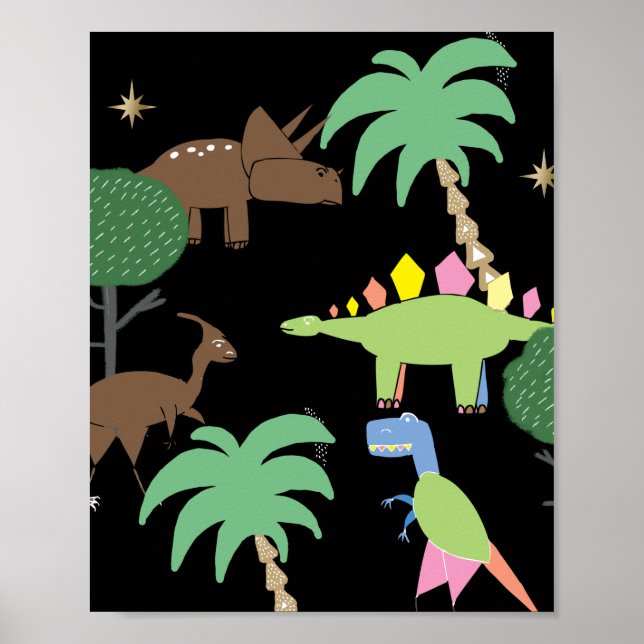 Póster Dino Dinosaur Night In Jurrasic Park Art Kids (Frente)