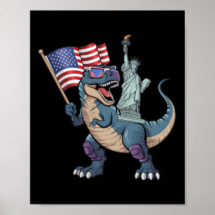 Póster Dino Estatua De La Libertad 4 De Julio Niños Graci