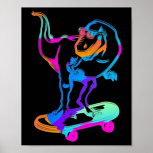 Póster Dino patinador divertido monopatín patinaje en mon