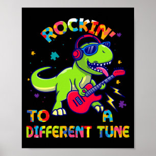 Póster Dino Rex de Concienciación sobre el Autismo Rockea