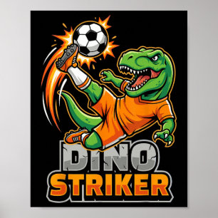 Póster Dino Striker T-rex Patada de Fútbol Dinosaurio Div