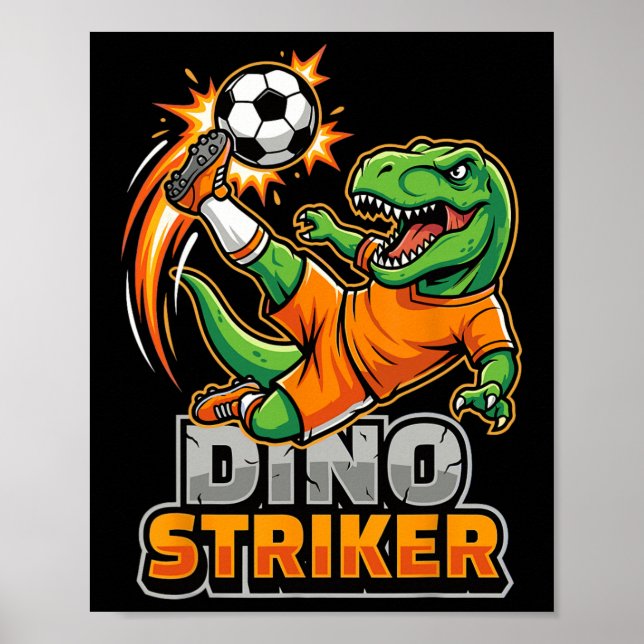 Póster Dino Striker T-rex Patada de Fútbol Dinosaurio Div (Frente)