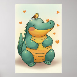 Póster Dino y pajarito