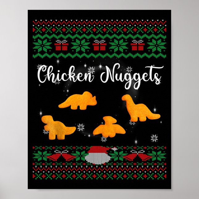Póster Dinos Chicken Nuggets Ugly Christmas Sweater Funny (Frente)
