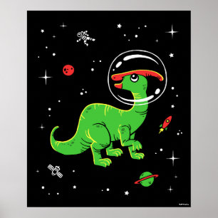 Póster Dinos De Parasaurolophus Verdes Y Rojos En El Espa