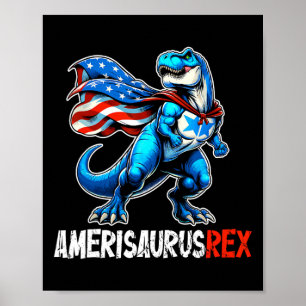 Póster Dinosaur 4 de julio Amerisaurus T Rex Divertido 